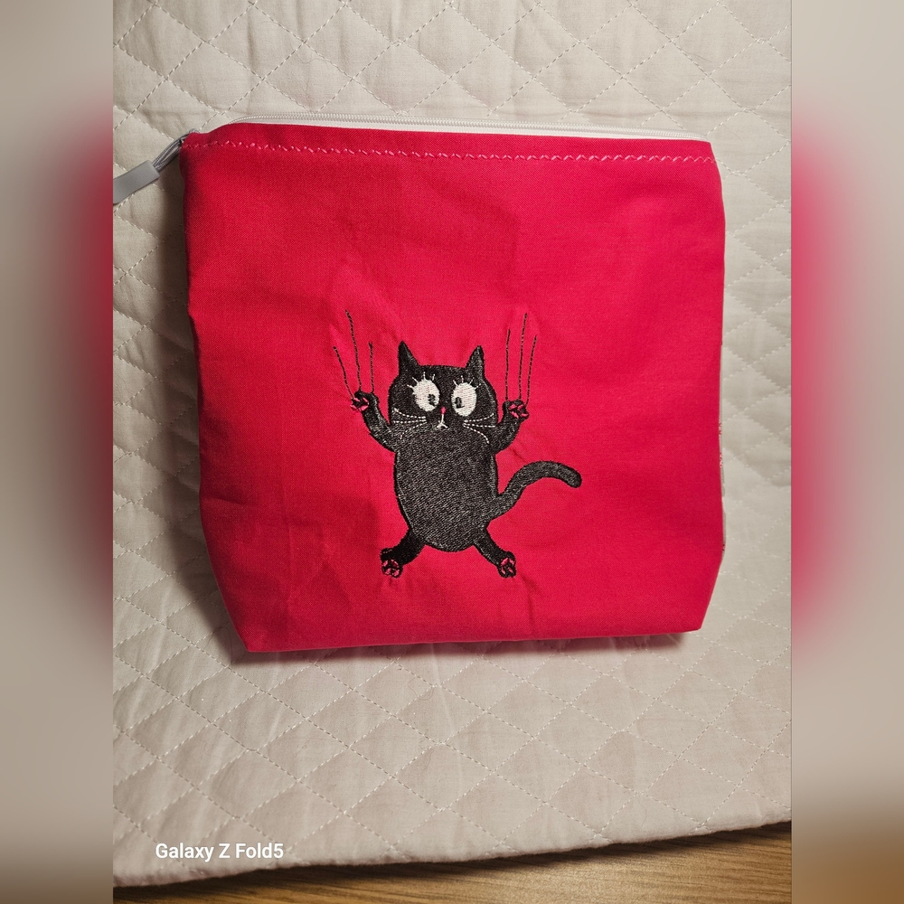 Red Cat Embroidered Pouch